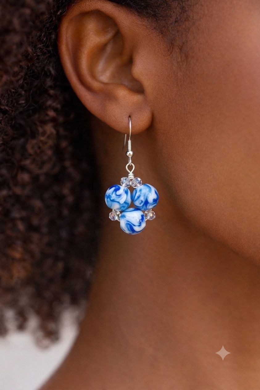 Blue Blossom Krobo Bead Earrings