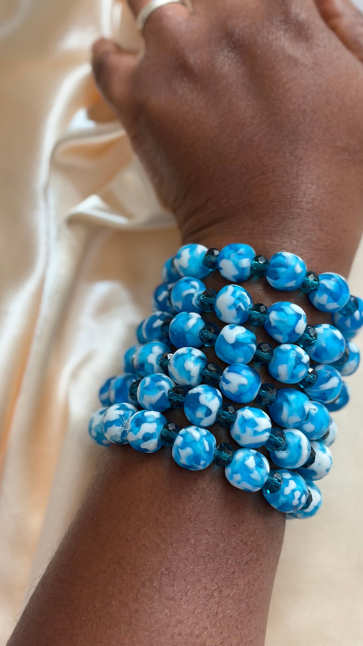 "Blue Sky Bracelet - blue Krobo beads handmade bracelet"