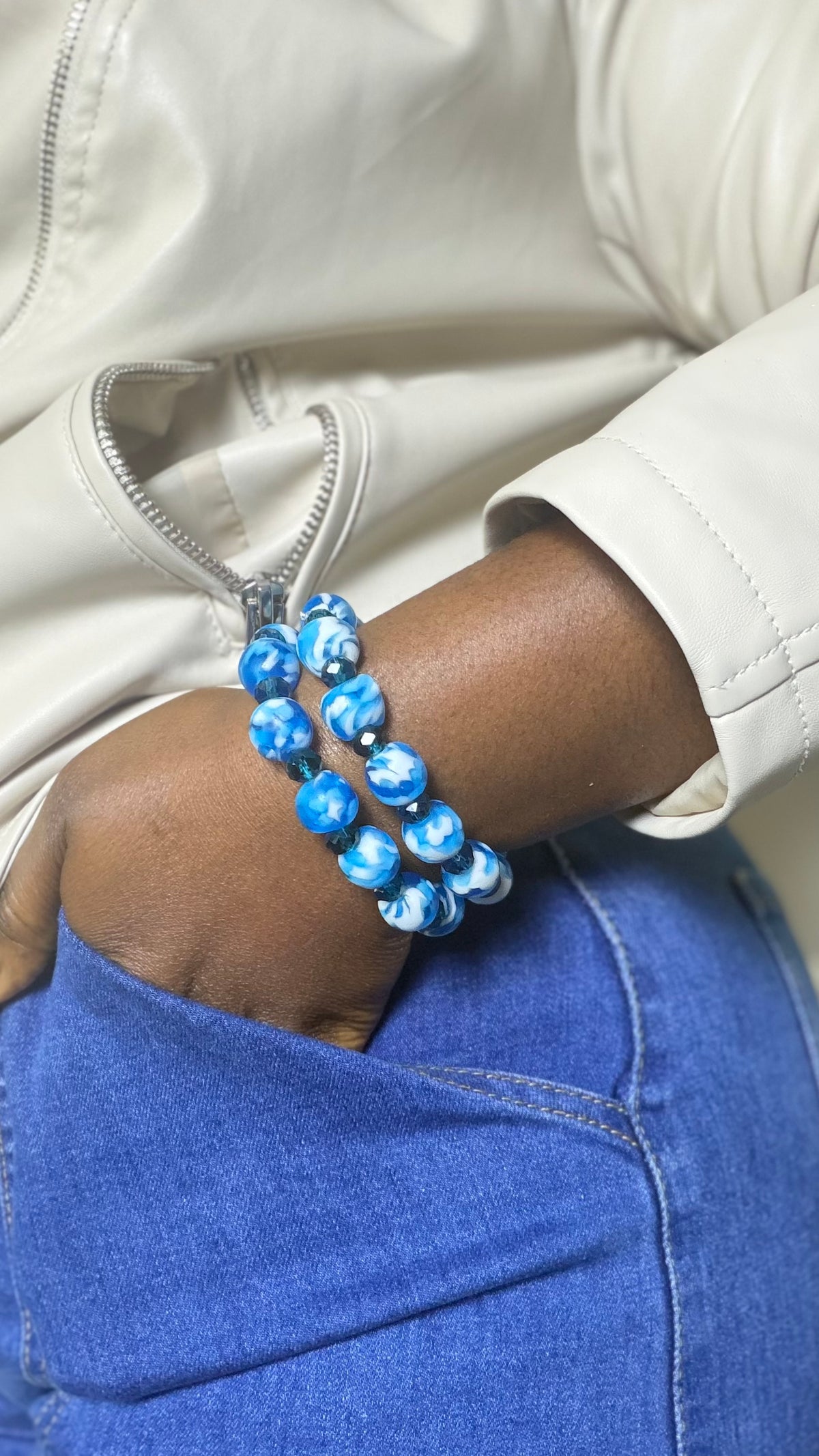 Blue Sky Bracelet - blue Krobo beads handmade bracelet