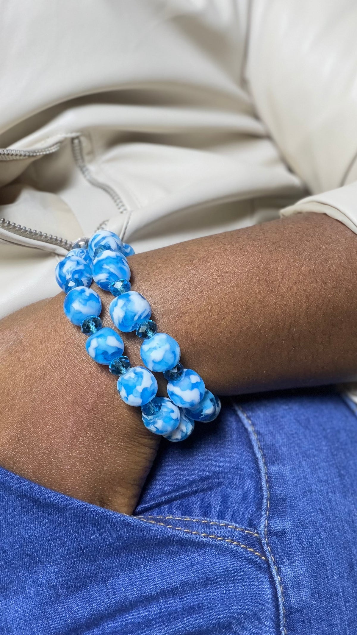 "Blue Sky Bracelet - blue Krobo beads handmade bracelet"