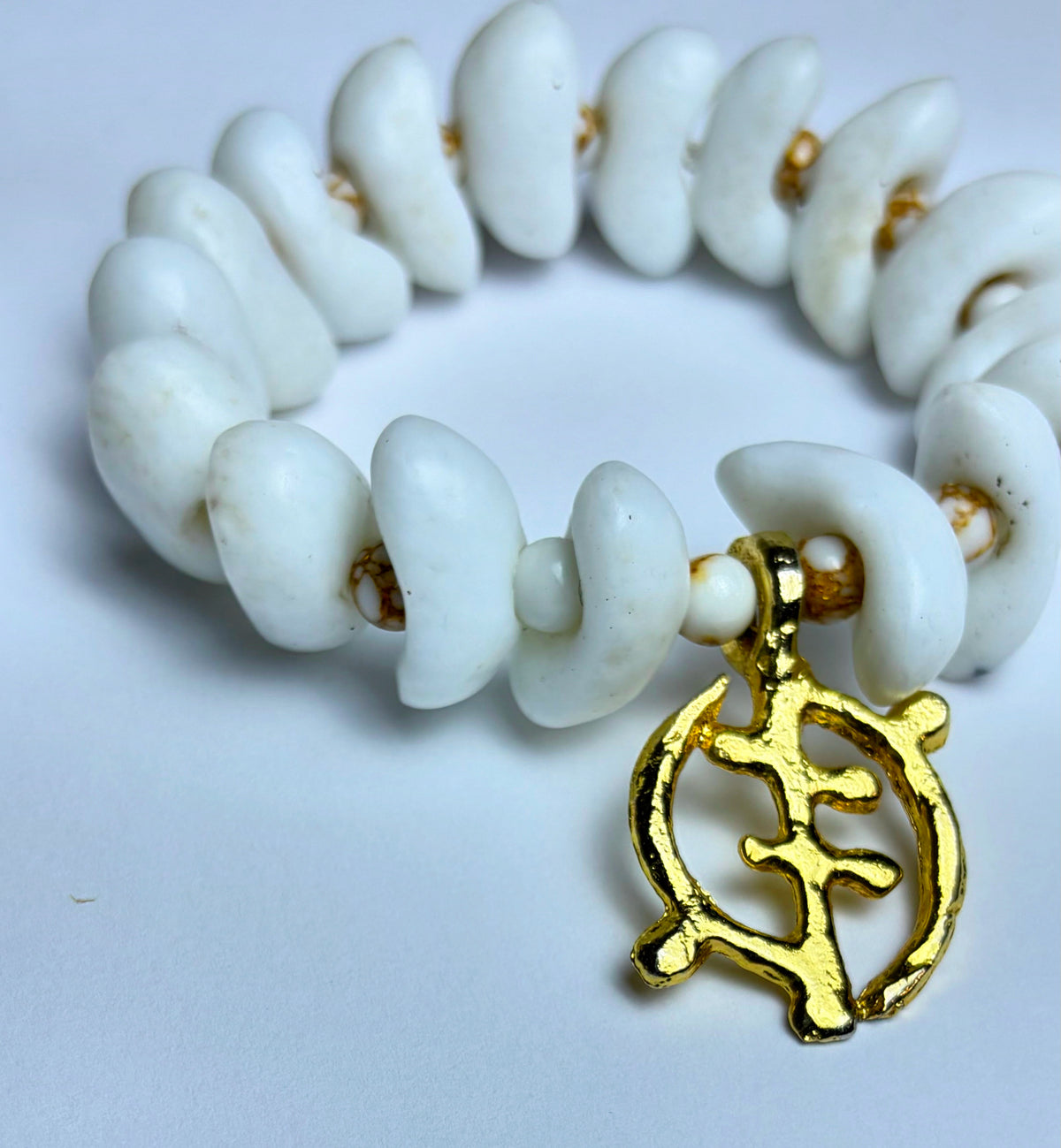 Queen Mother Bracelet - authentic white Krobo beads handmade in Tennessee