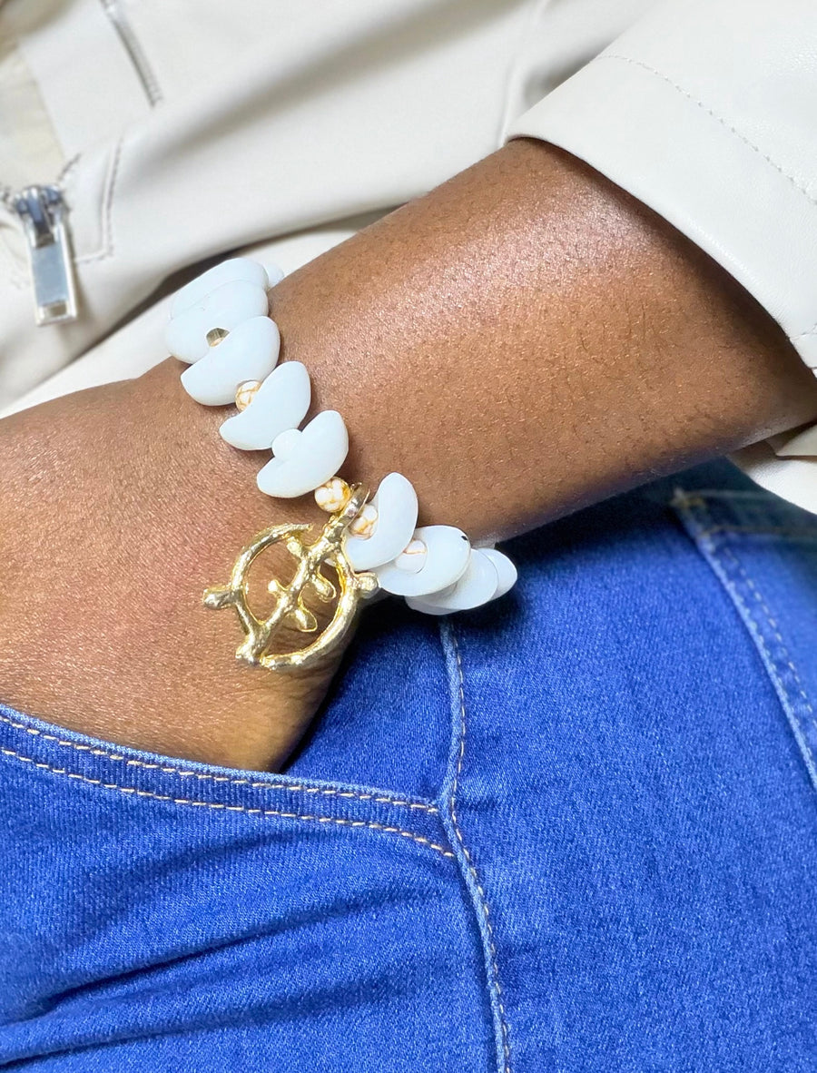 Queen Mother Bracelet - authentic white Krobo beads handmade in Tennessee