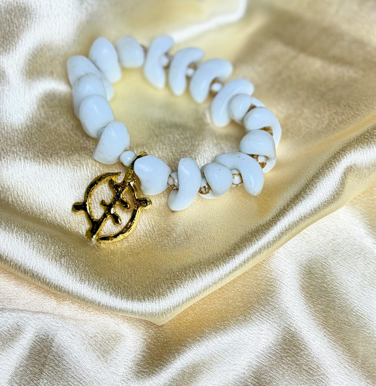 Queen Mother Bracelet - authentic white Krobo beads handmade in Tennessee